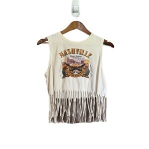 Recycled Threads Nashville Music Festival Tank Women Large Cream Fringe